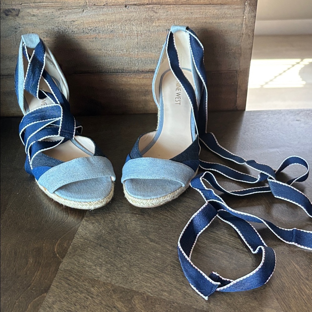 Nine West Navy and Light Blue Espadrille Sandals